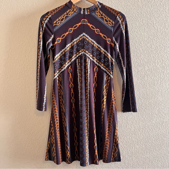Free People Stella Retro Mod Multicolor Earth-tone Mini Dress Size XS - Picture 2 of 13